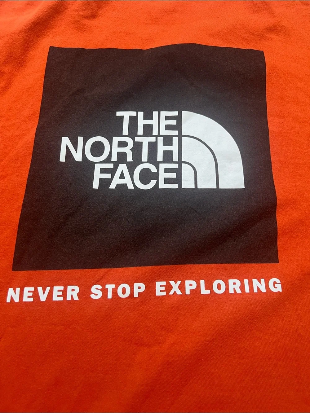 The North Face Men Orange/White Logo Graphic Tee C-Neck Never Stop Exploring 2XL